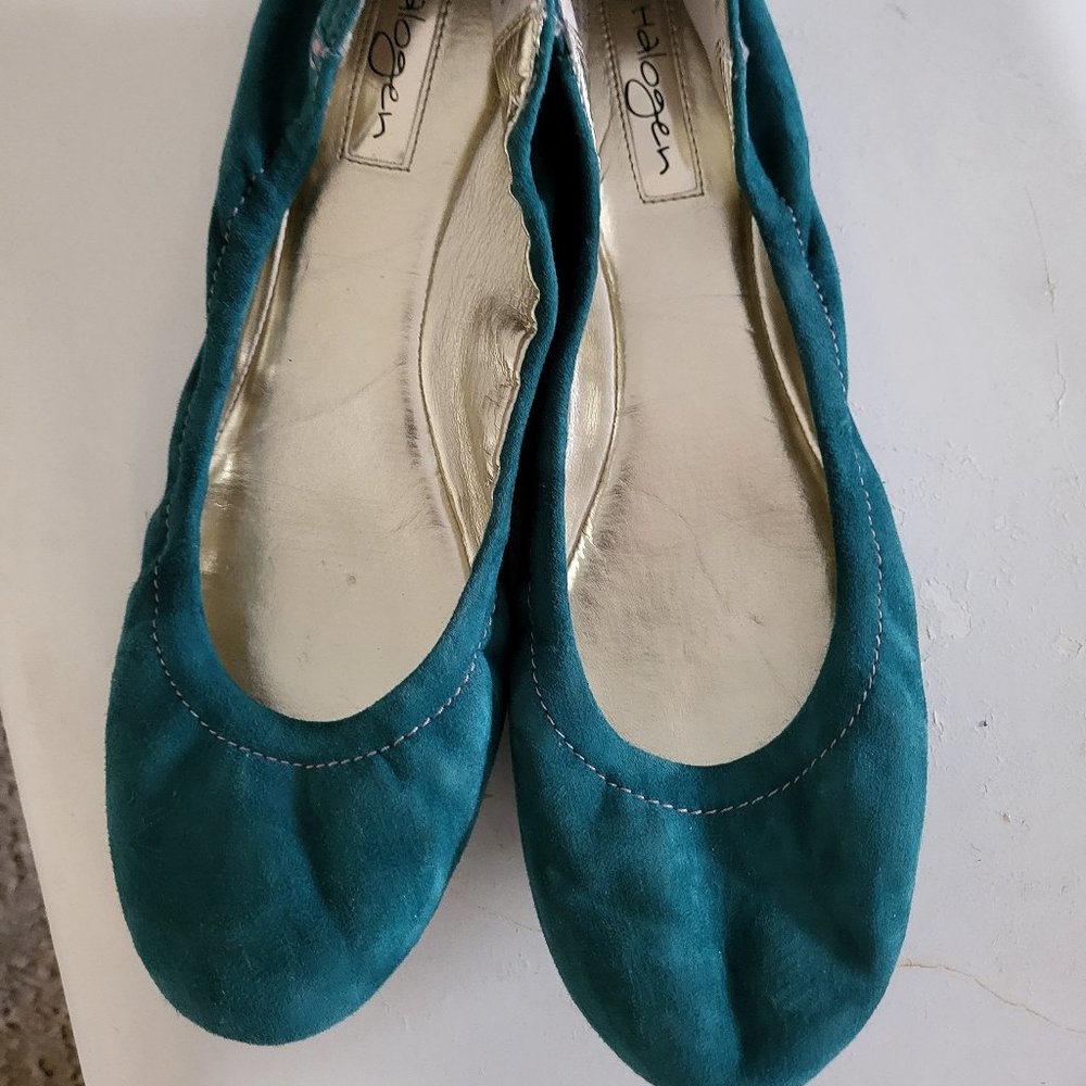 Teal suede ballet flats